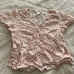 Light Pink Floral Ruched Peplum Top - juniors